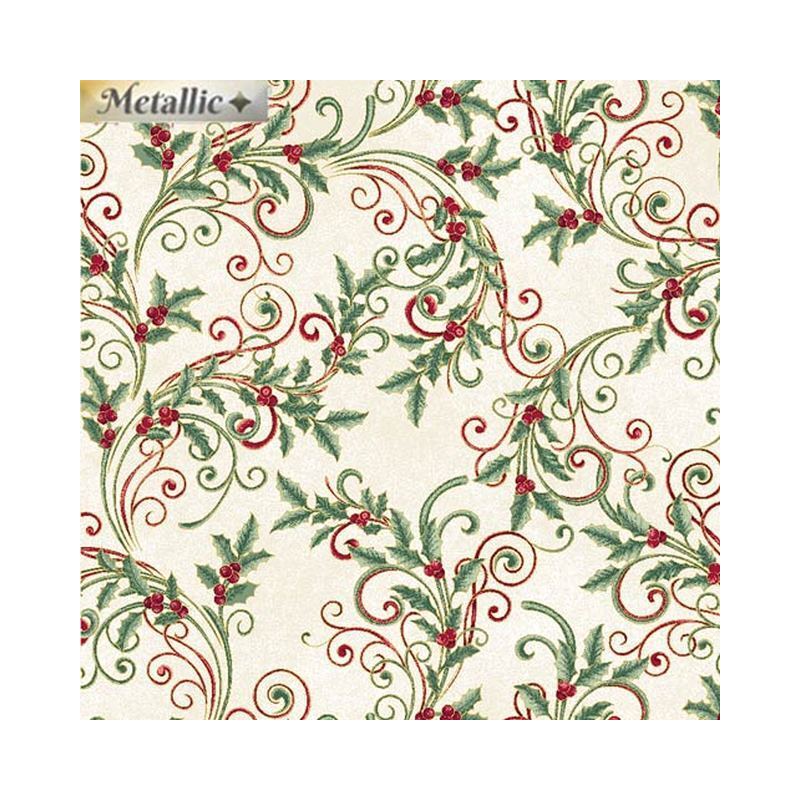 43cm REMNANT Winter Elegance Leaf Scroll NATURAL 110cm Wide Cotton Fabric (0190-4709)