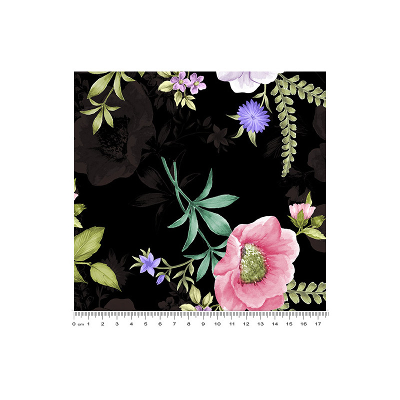 Spring Breeze, Garden Black, Cotton Fabric 110cm Wide (0202-8612)