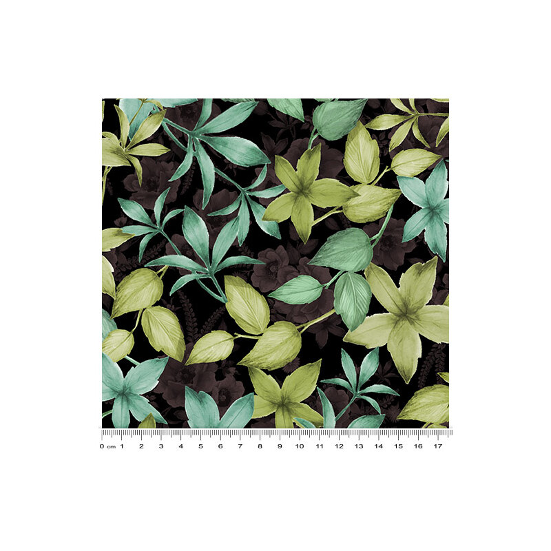 Spring Breeze, Breezy Leaves Black, Cotton Fabric 110cm Wide (0202-8812)