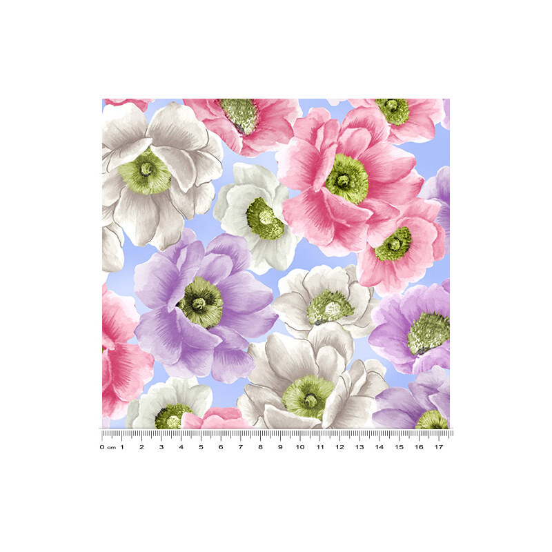 Spring Breeze, Breezy Blossoms Blue, Cotton Fabric 110cm Wide (0202-8905)