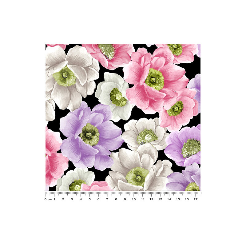 Spring Breeze, Breezy Blossoms Black, Cotton Fabric 110cm Wide (0202-8912)