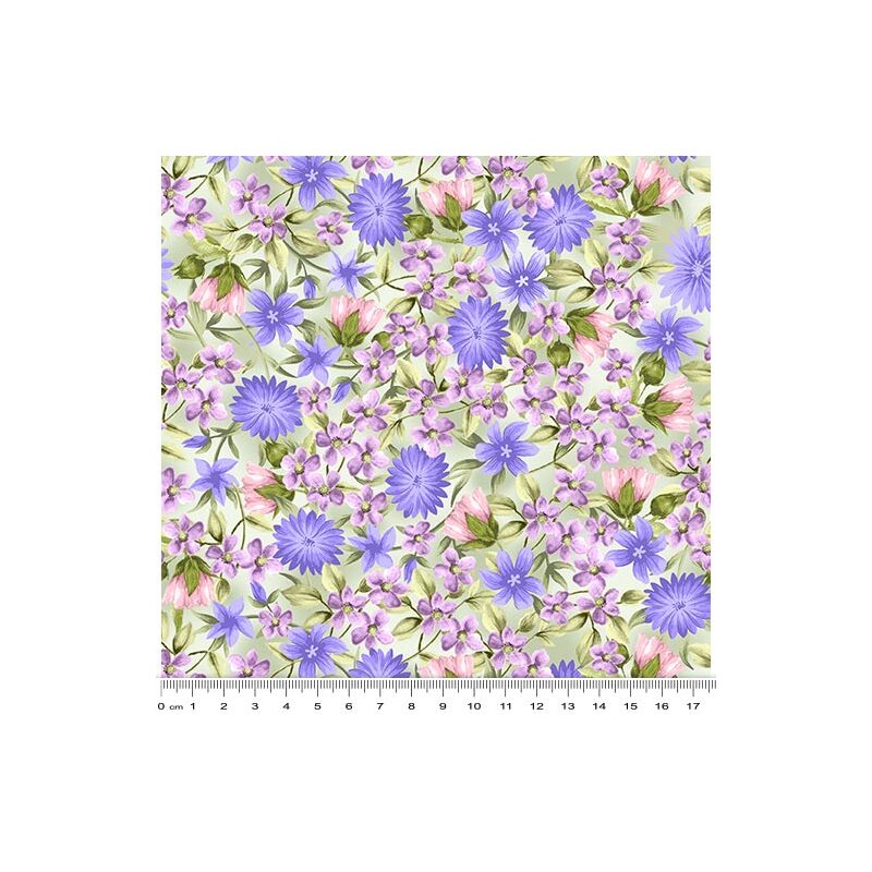 Spring Breeze, Springtime Flowers Sage, Cotton Fabric 110cm Wide (0202-9104)