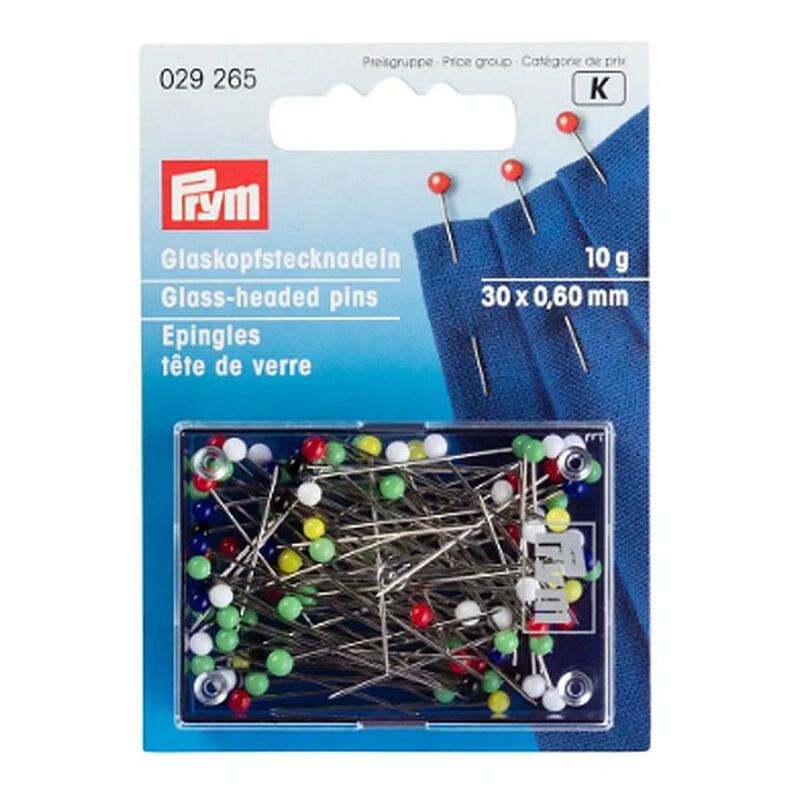 Prym Glass-Headed Pins, 0.60 x 30mm, Multi-Colour, 10g Pack