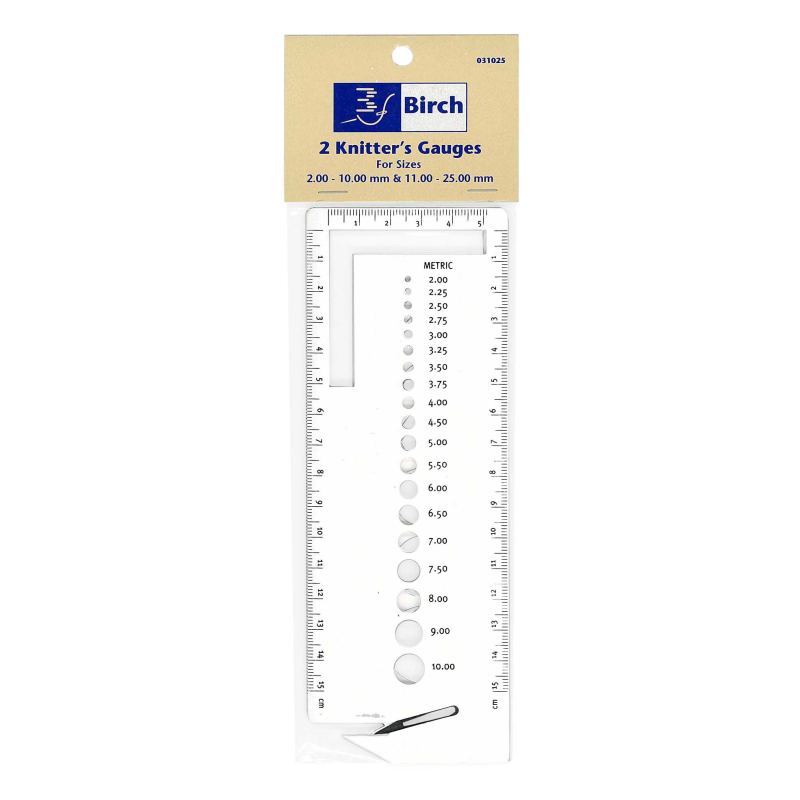 Birch Knitters Gauge Set with Cutting Blade, for 2mm to 25mm Needles