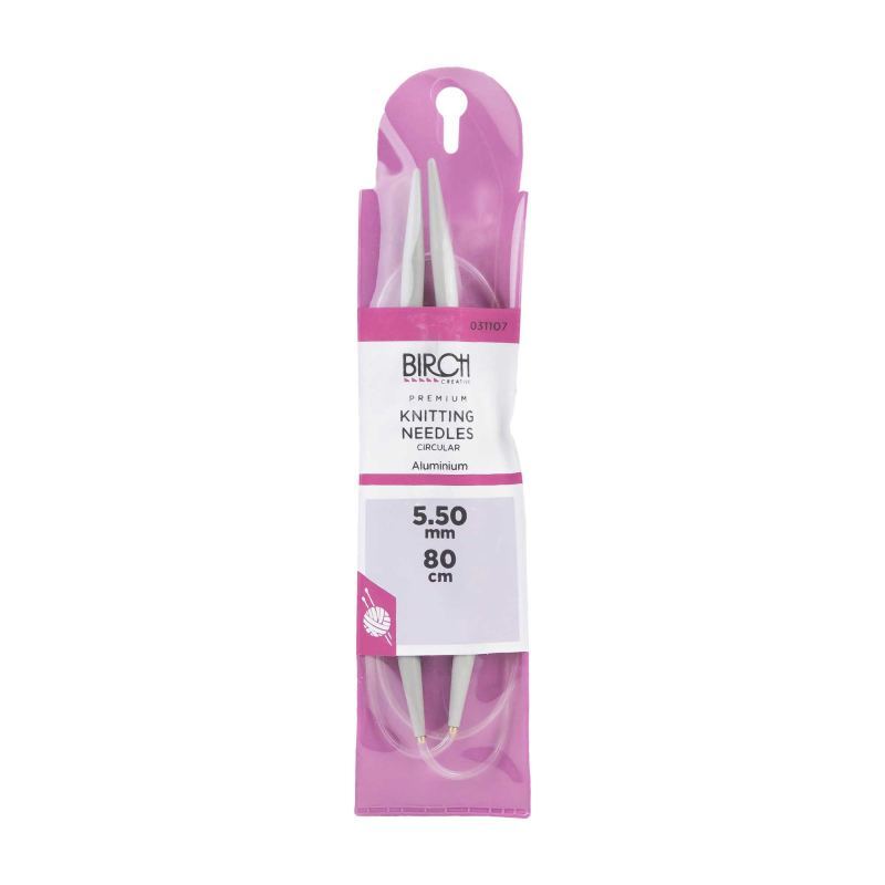 Birch Circular Knitting Needle, 80cm x 5.50mm, Circular Knitting Pins # 031107