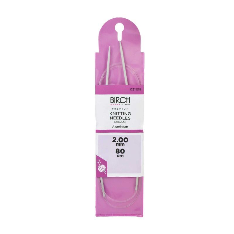 Birch Circular Knitting Needle, 80cm x 2.00mm, Circular Knitting Pins # 031109