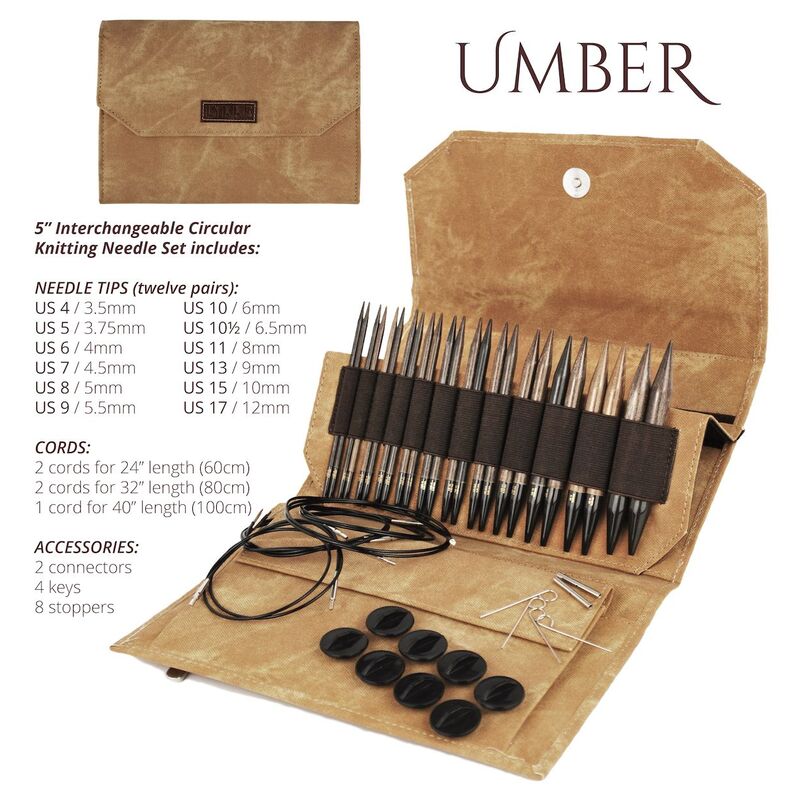LYKKE Interchangeable Knitting Needle Set 5", 12 Pairs UMBER