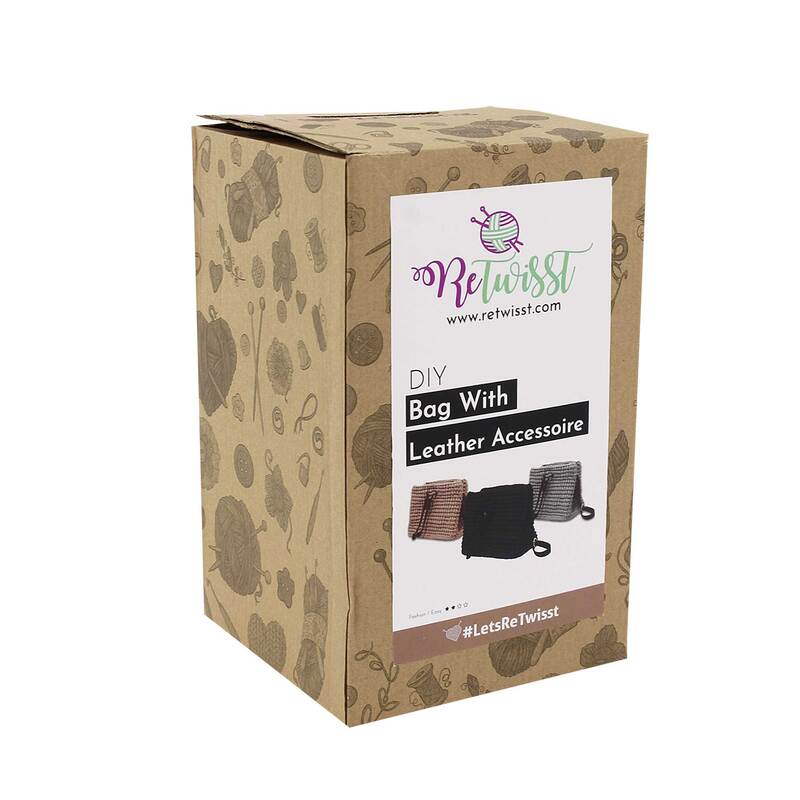 ReTwisst DIY Bag With Leather Accessory Crochet Kit, (Recycled Craft Yarns)