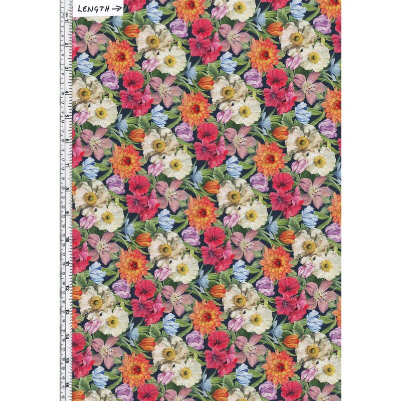 40cm REMNANT Tana Lawn MELODY BLOOMS (C) Black 100% Cotton 136cm Wide