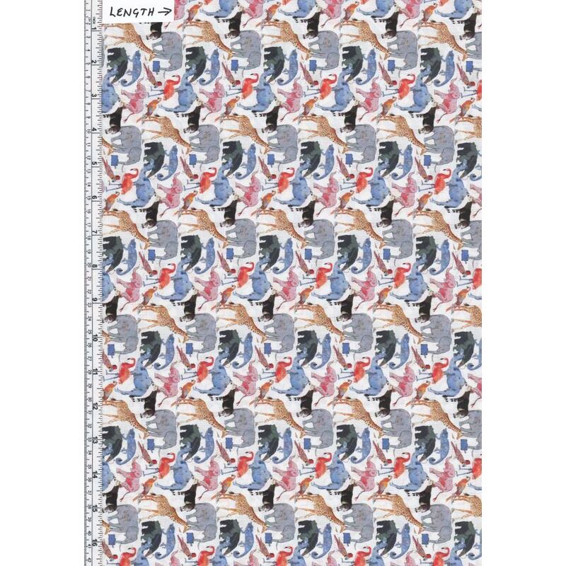 74cm REMNANT Liberty Fabrics Tana Lawn QUEUE FOR THE ZOO Purple (E) 100% Cotton 136cm Wide