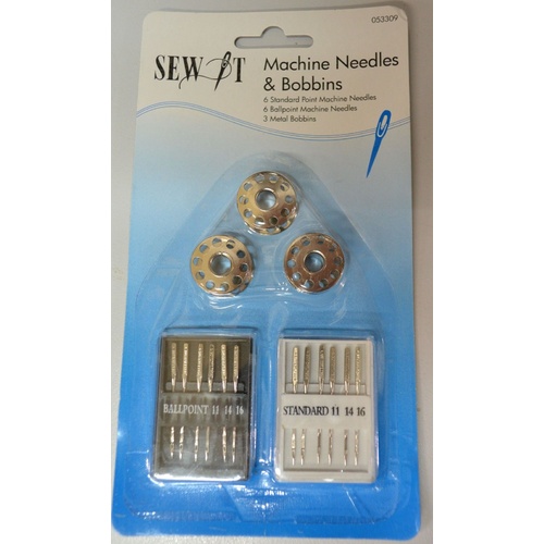 Sew It Machine Needles & 3 Bobbins, 6 Standard Point 6 Ballpoint Machine Needles