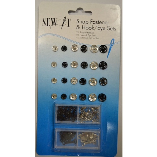 Sew It 24 Snap Fasteners, 28 Hook and Eye Sets, 4 Skirt Hook and Eye Sets