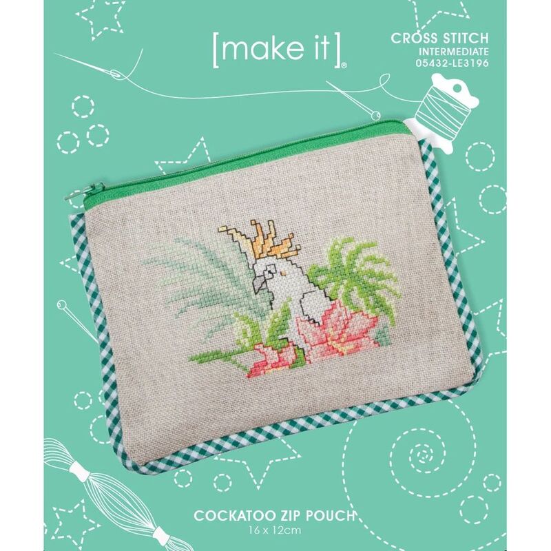 Make It, Cockatoo Zip Pouch Cross Stitch Kit 16 x 12cm