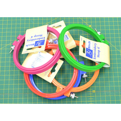 Birch 4" (10cm) Plastic Embroidery Hoop, Assorted Colours, Cross Stitch Embroidery
