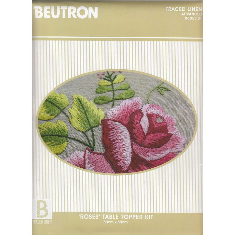 ROSES Table Topper Traced Linen Cross Stitch Kit 80 x 80cm, 06053.01