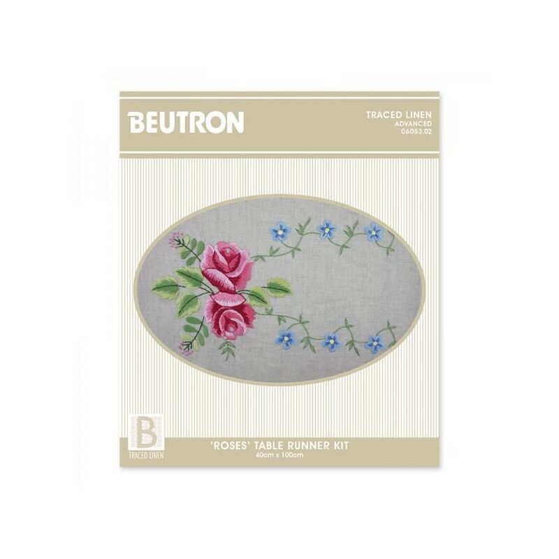 ROSES Table Runner Traced Linen Cross Stitch Kit 40 x 100cm, 06053.02
