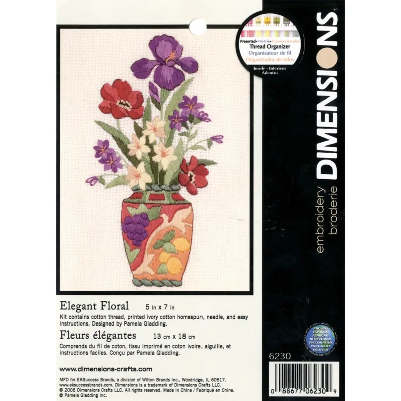 ELEGANT FLORAL Crewel Embroidery Kit 5" x 7" On Printed Wheat Homespun, 06230 By Dimensions