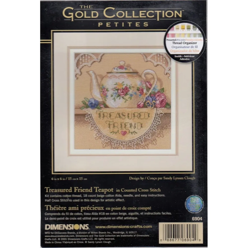 TREASURED FRIEND TEAPOT Counted Cross Stitch Kit 15cm x 15cm, 06904-Gold Collection Petites By Dimensions