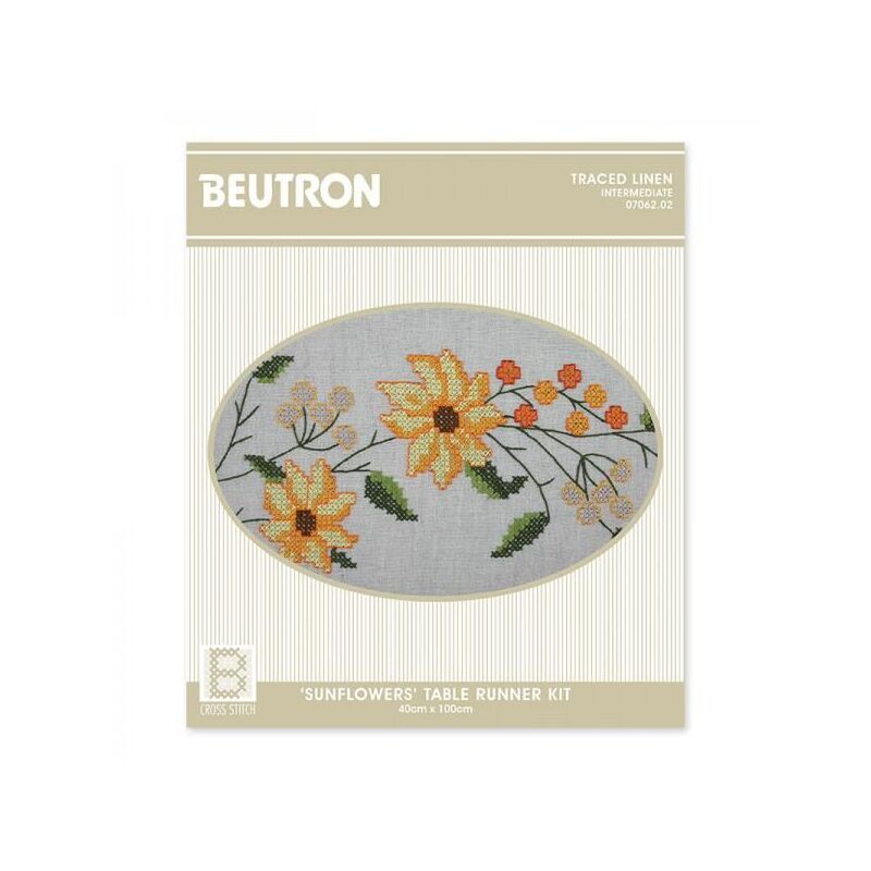 SUNFLOWERS Table Runner Traced Linen Cross Stitch Kit 40 x 100cm, 07062.02