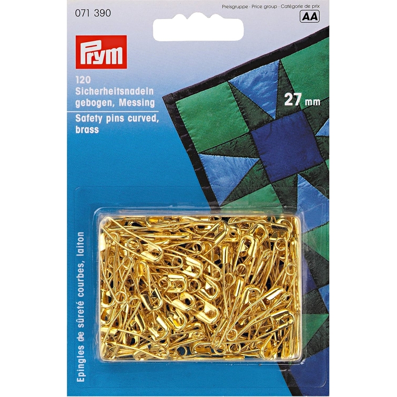 Prym 27mm Safety Pins Curved with Coil Brass, Gold Tone, Pack of 120