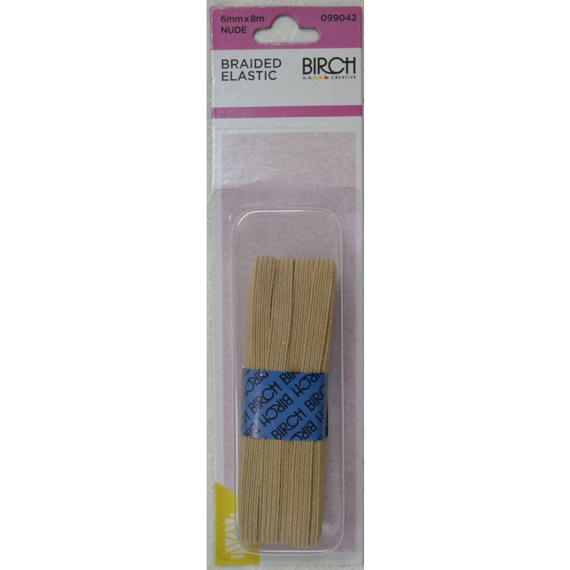 Birch Braided Elastic Hank, 6mm x 8m BEIGE, 100% Polyester
