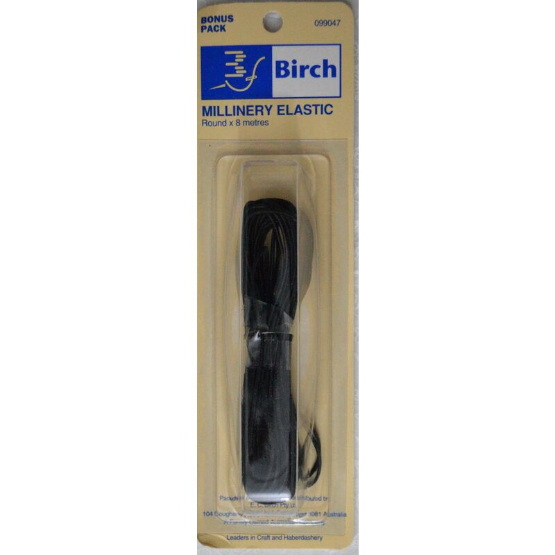 Birch Millinery Elastic, 8 metre Bonus Pack, BLACK, Hats, Bridal, Garters, etc.