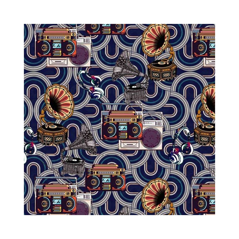 Retro Music Gramophones, 112cm Wide 100% Cotton Fabric (Per 25cm)