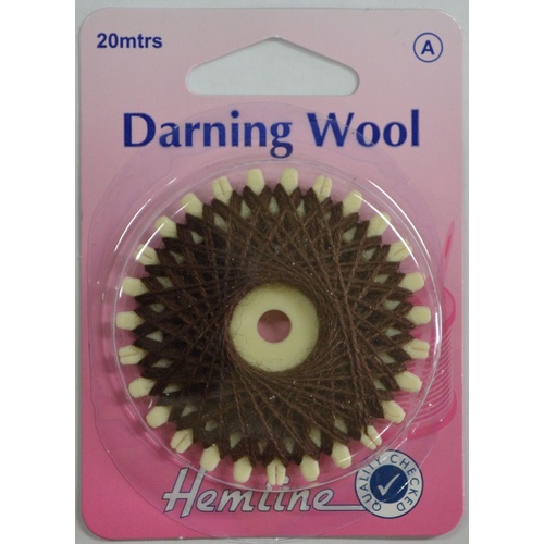 Hemline Darning Wool, BROWN, 20 metres, Strong yarn for darning