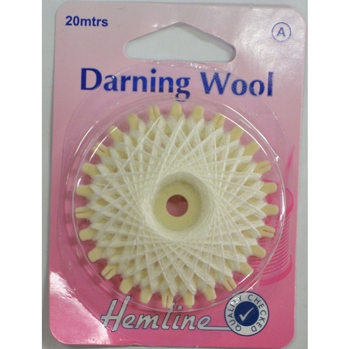 Hemline Darning Wool, 20 metres, WHITE, Strong yarn for darning socks, pullovers, jumpers etc.