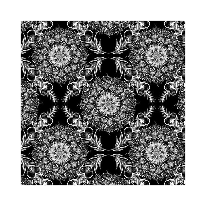Great Southern Land Mandala Bloom Black, 112cm Wide 100% Cotton Fabric