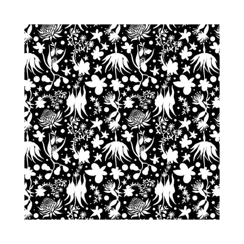 Great Southern Land Outback Bloom Black, 112cm Wide 100% Cotton Fabric