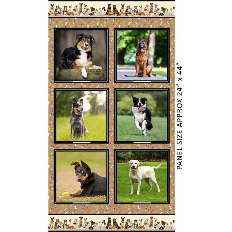 Canine Companions Furry Friends Cotton Fabric PANEL A 60cm x 110cm