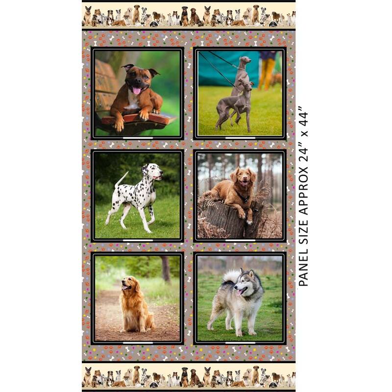 Canine Companions Furry Friends Cotton Fabric PANEL B 60cm x 110cm