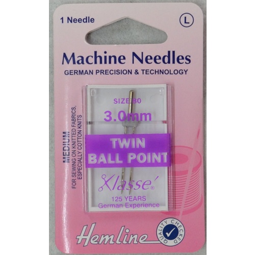 Machine Needles, TWIN BALL POINT Size 3.0mm, 80/12, Pack of 1 Needle