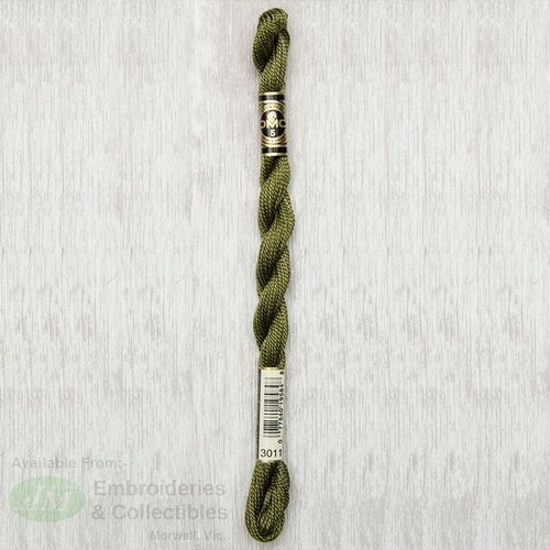 DMC Perle (Pearl) 5 Cotton, #3011 DARK KHAKI GREEN, (5g) 25m Skein
