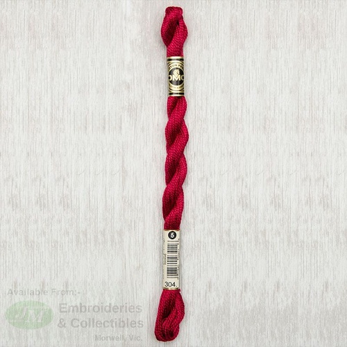 DMC Perle (Pearl) 5 Cotton, #304 MEDIUM RED, (5g) 25m Skein