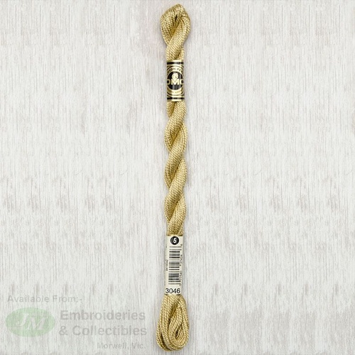 DMC Perle (Pearl) 5 Cotton, #3046 MEDIUM YELLOW BEIGE, (5g) 25m Skein