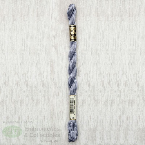 DMC Perle (Pearl) 5 Cotton, #318 LIGHT STEEL GRAY, (5g) 25m Skein