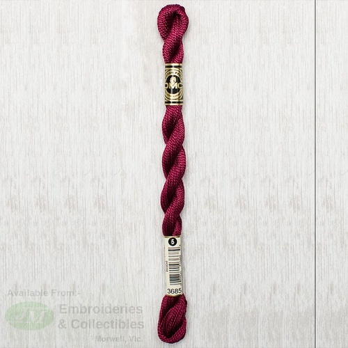 DMC Perle (Pearl) 5 Cotton, #3685 VERY DARK MAUVE, (5g) 25m Skein