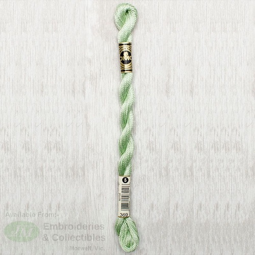 DMC Perle (Pearl) 5 Cotton, #369 VERY LIGHT PISTACHIO GREEN, (5g) 25m Skein