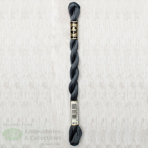 DMC Perle (Pearl) 5 Cotton, #413 DARK PEWTER GRAY, (5g) 25m Skein