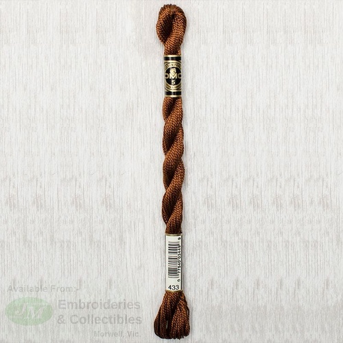 DMC Perle (Pearl) 5 Cotton, #433 MEDIUM BROWN, (5g) 25m Skein