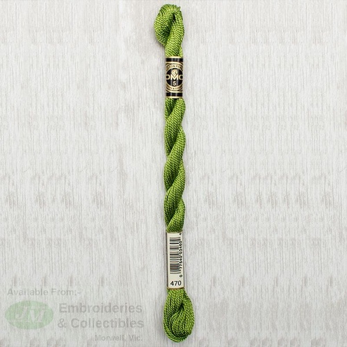 DMC Perle (Pearl) 5 Cotton, #470 LIGHT AVOCADO GREEN, (5g) 25m Skein