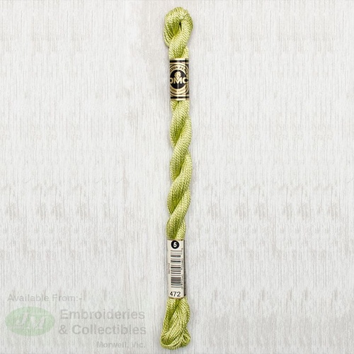 DMC Perle (Pearl) 5 Cotton, #472 ULTRA LIGHT AVOCADO GREEN, (5g) 25m Skein