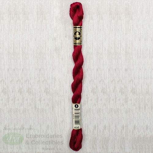 DMC Perle (Pearl) 5 Cotton, #498 DARK RED, (5g) 25m Skein