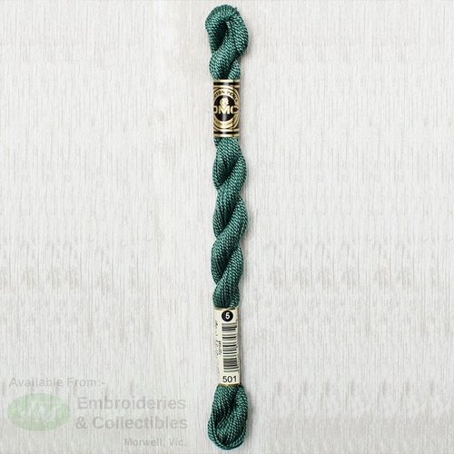 DMC Perle (Pearl) 5 Cotton, #501 DARK BLUE GREEN, (5g) 25m Skein