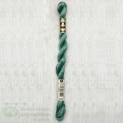 DMC Perle (Pearl) 5 Cotton, #502 BLUE GREEN, (5g) 25m Skein