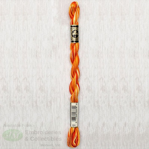 DMC Perle (Pearl) 5 Cotton, #51 VARIEGATED BURNT ORANGE, (5g) 25m Skein
