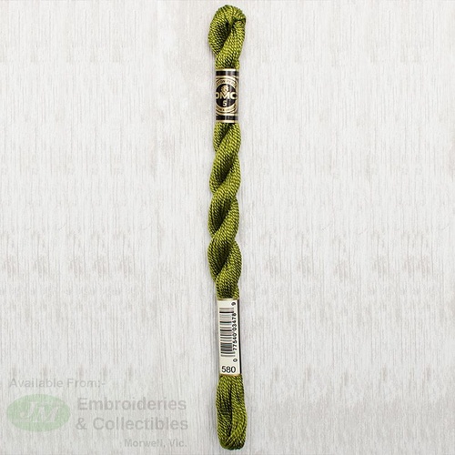 DMC Perle (Pearl) 5 Cotton, #580 DARK MOSS GREEN, (5g) 25m Skein