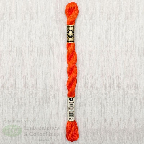 DMC Perle (Pearl) 5 Cotton, #608 BRIGHT ORANGE, (5g) 25m Skein